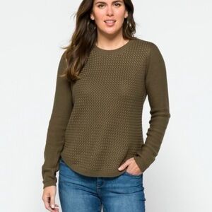 LETY & ME Josey Elbow Patch Sweater‎ Olive Green Knit Long Sleeve